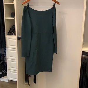 Off the shoulder dress.